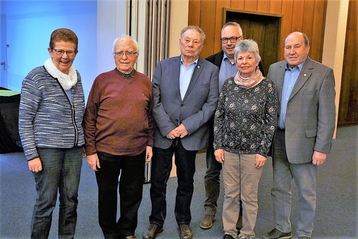 29.02.2020: Von links Ruth Wollmeiner, Ehrenvorsitzender Willi Müller, Adolf Müller, Christof Lück, Heidrun Walter, Heribert Müller.