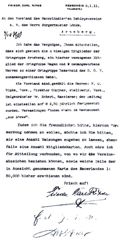 Brief an den Vorstand 1911