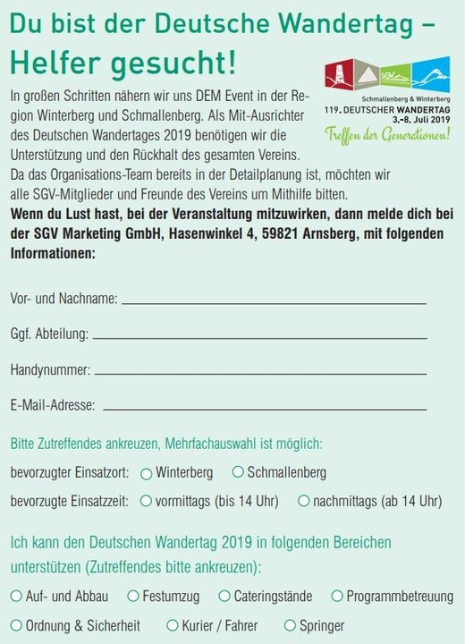 FORMULAR Helfer gesucht Dt.Wandertag